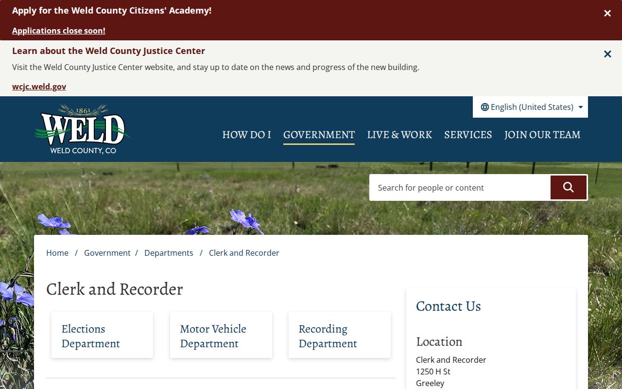 Official Weld County Clerk and Recorder information page