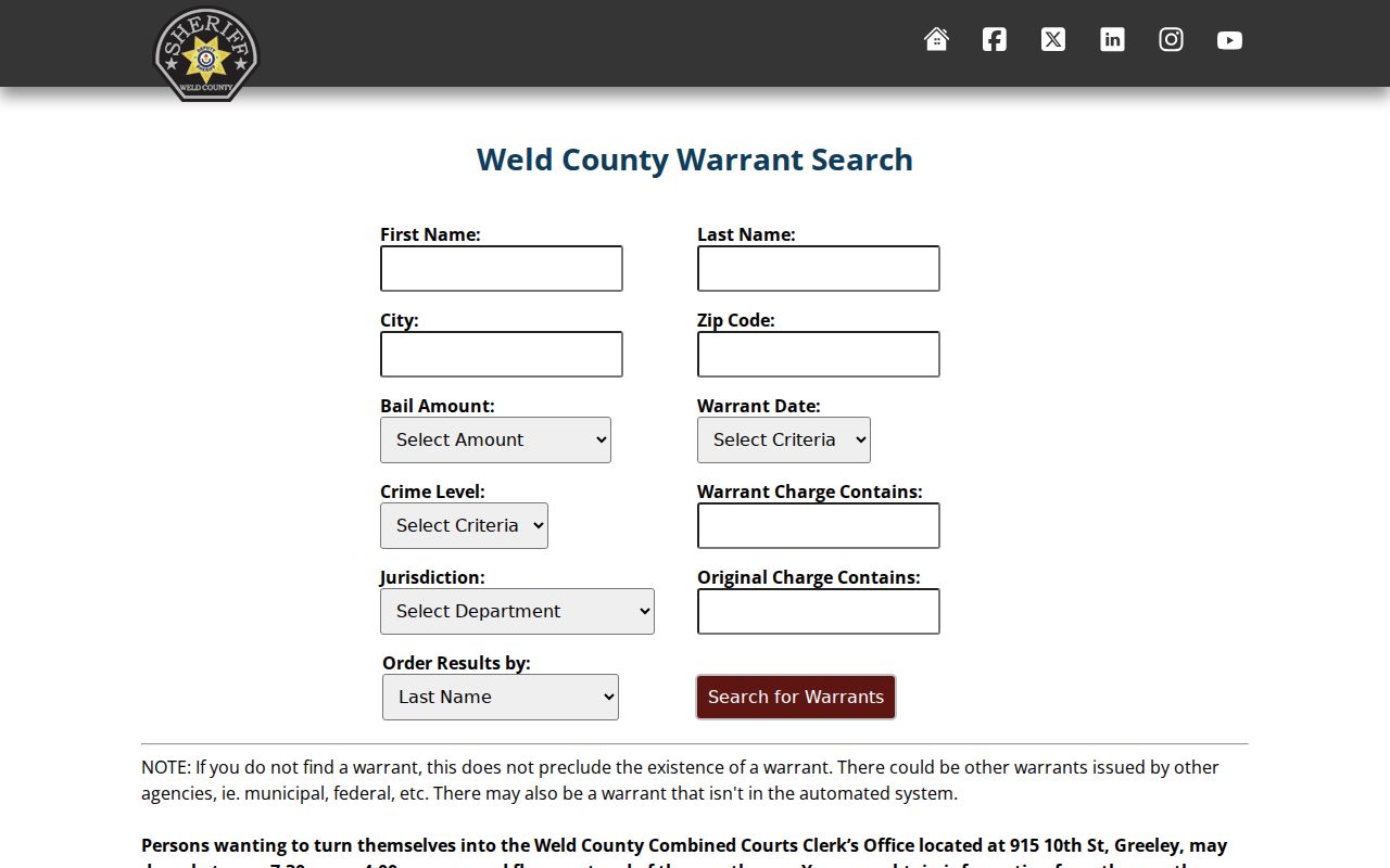 Official Weld County warrant search and its search cautions