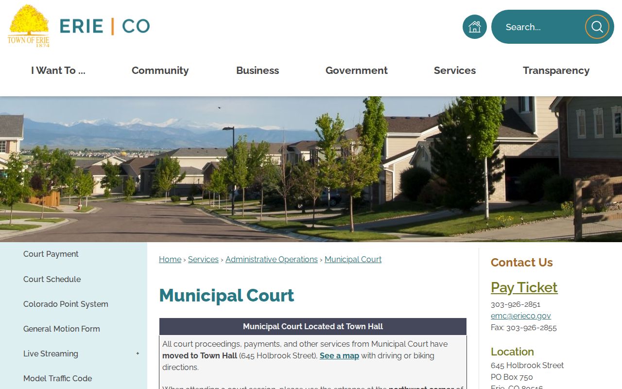 Erie Municipal Court official records and service information