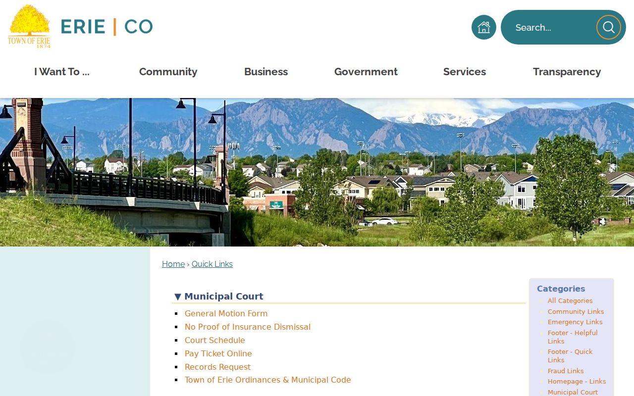 Erie court schedule payment and records request links
