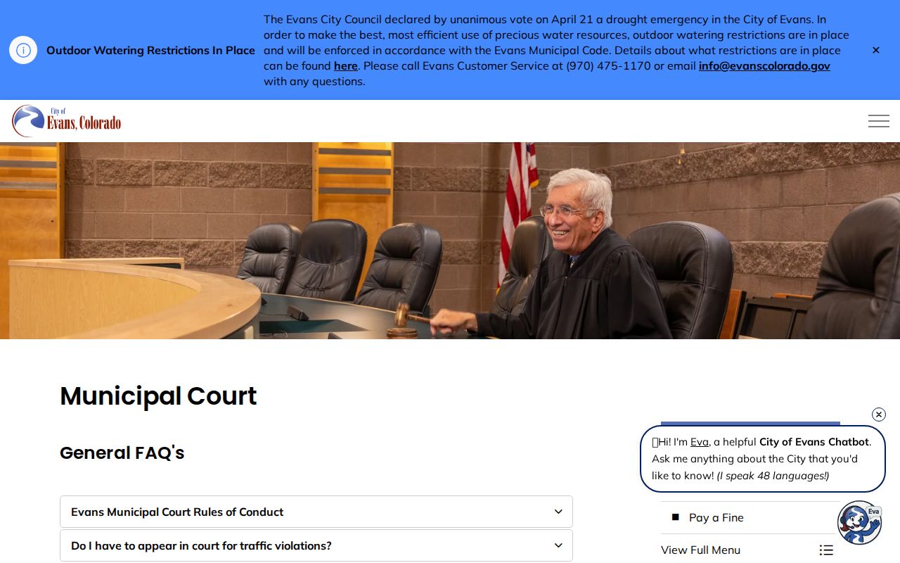 Evans Municipal Court records calendar and payment information