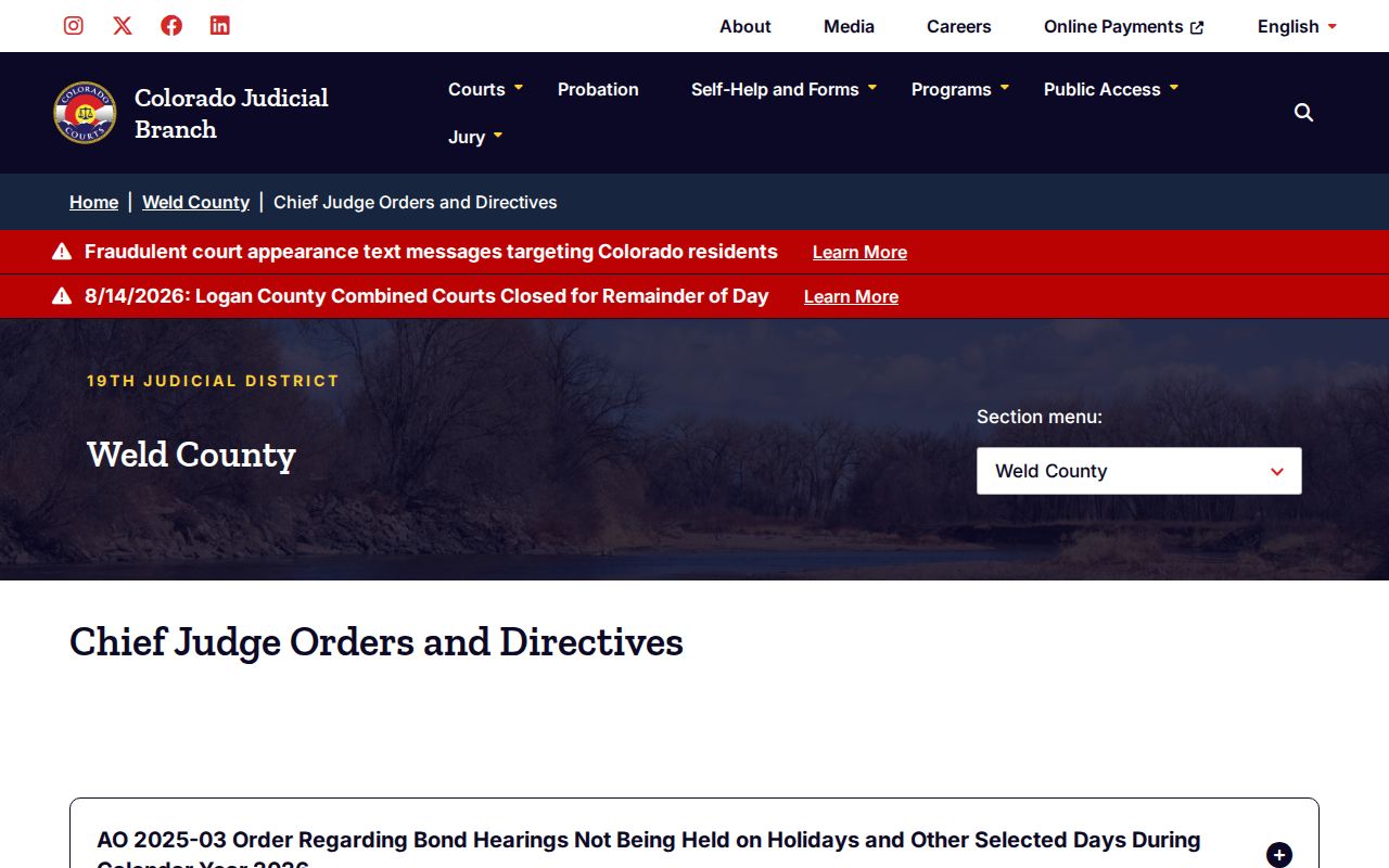 Weld County criminal docket administrative orders