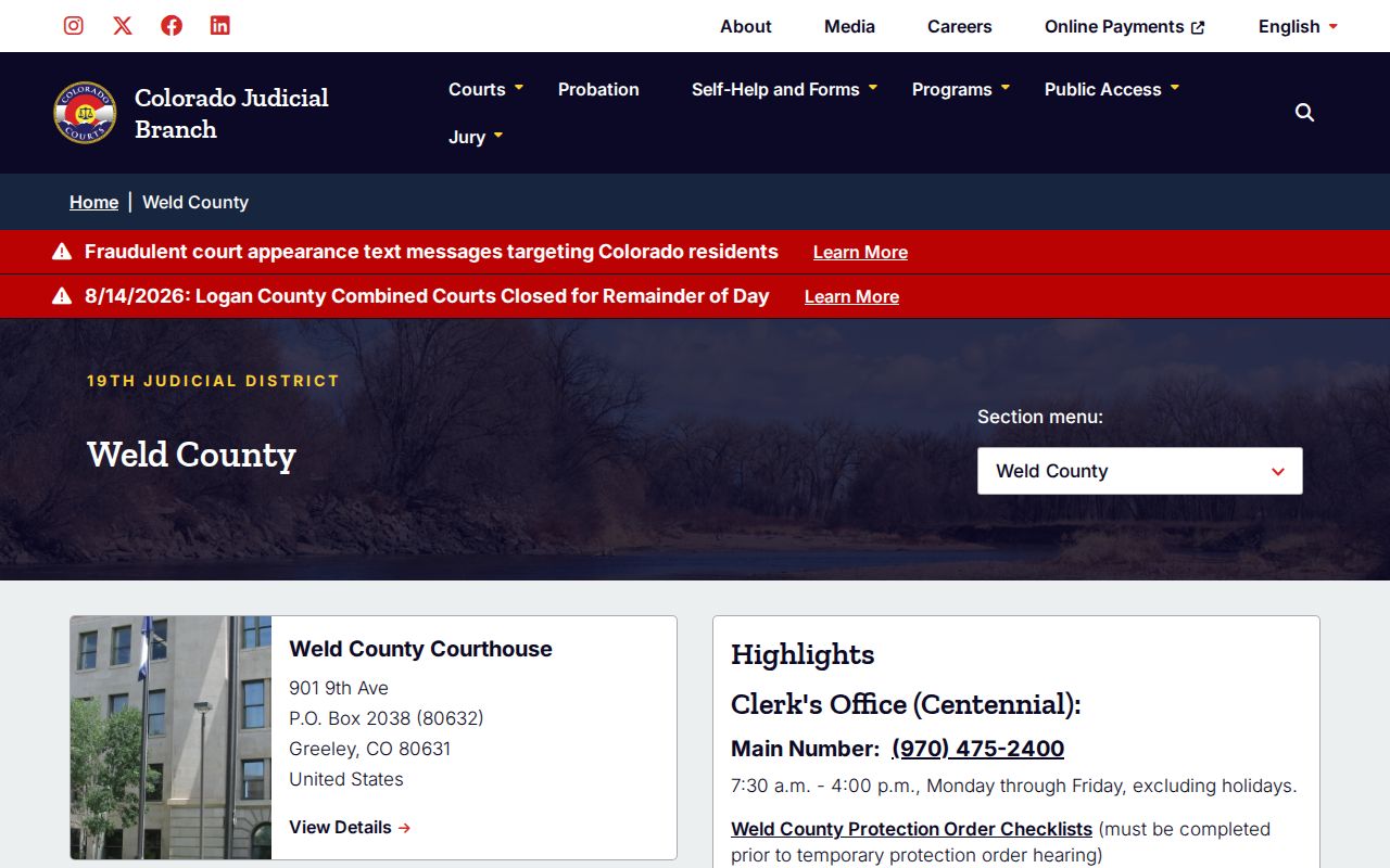 Weld County courts and docket offices