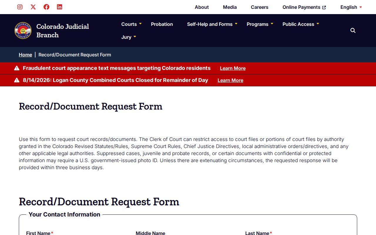 Weld County court record request form