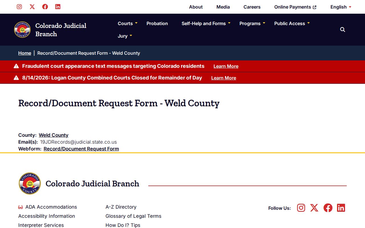 Weld County docket record request routing