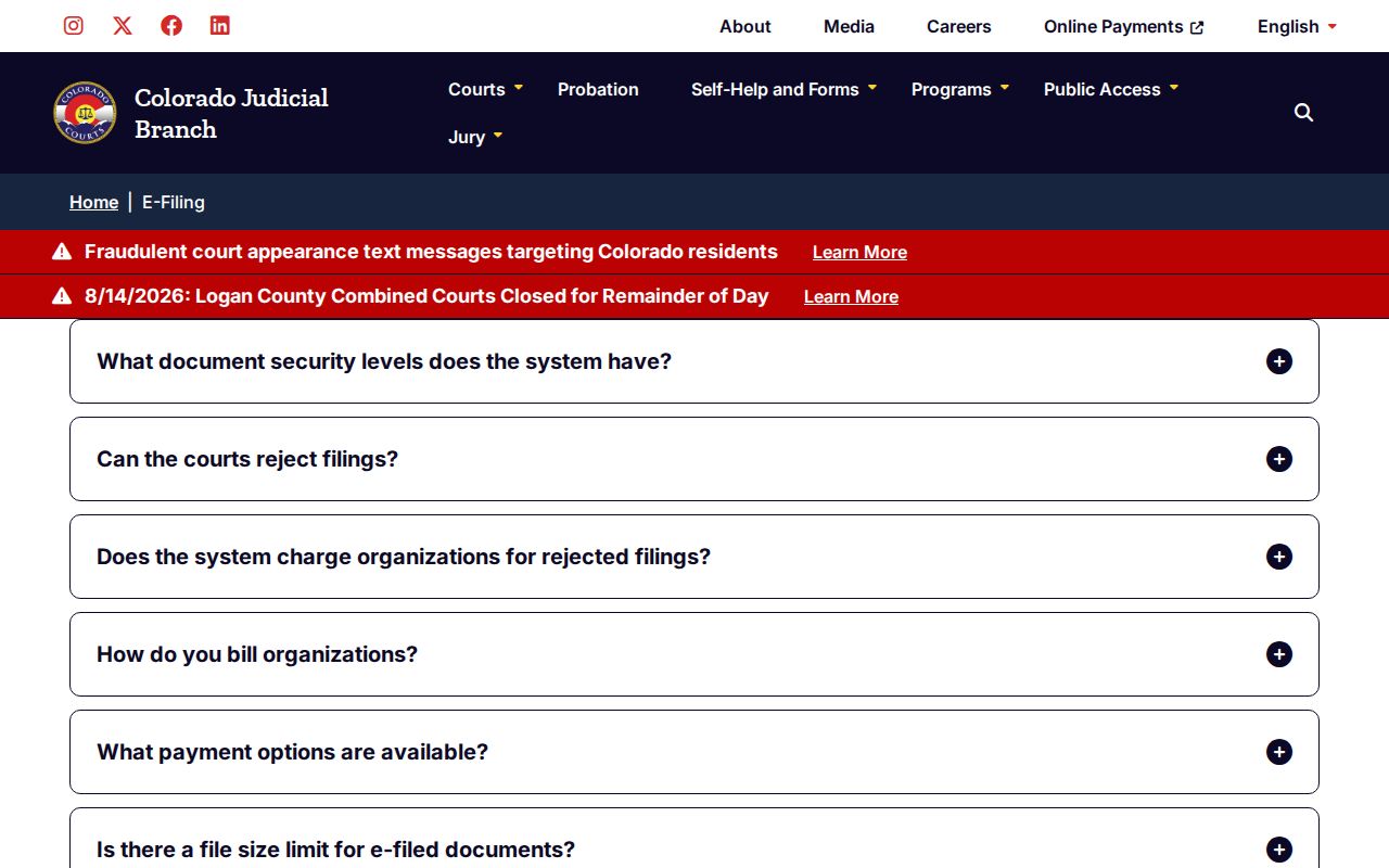 Weld County court docket e-filing security levels