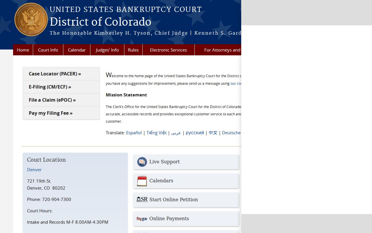 Colorado federal bankruptcy court portal, separate from Weld traffic court